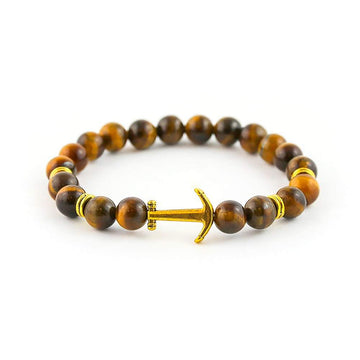 Tiger Eye Bracelet with Gold Anchor